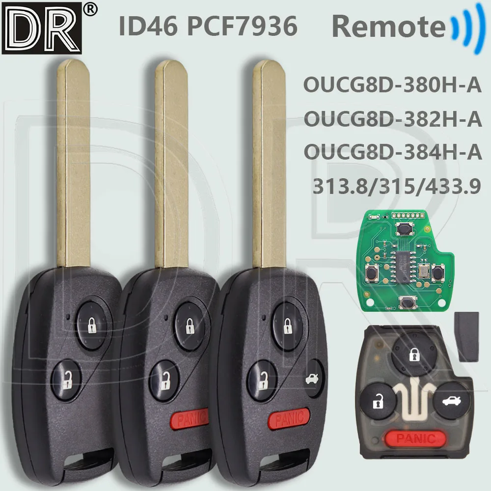 DR OUCG8D-380H/382H/384H-A ID46 PCF7936 313,8/315/433 MHz Auto Fernbedienung Schlüssel KR55WK49308 Für Honda CIVIC Accord CR-V Pilot Odyssey