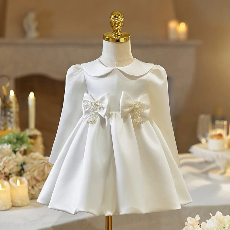 

Новое милое бальное платье принцессы с кукольным воротником и длинными рукавами для девочек на день рождения, крещение, детское свадебное платье y1743