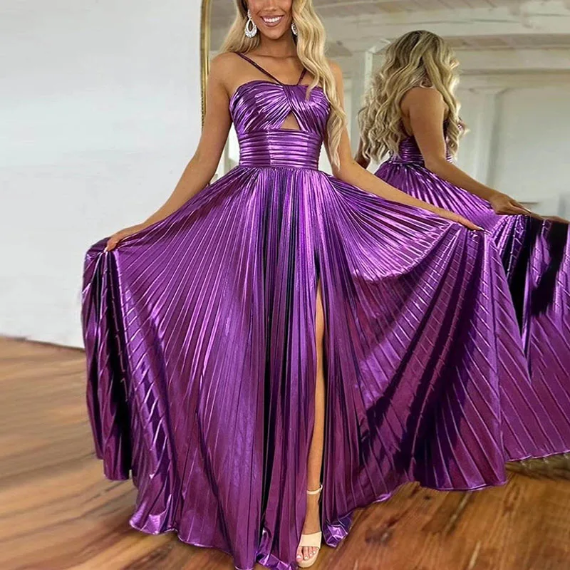Femmes printemps bronzant brillant robe de Banquet élégant sans bretelles creux fronde longues robes nouvel été dos nu fermeture éclair Boho Maxi robe