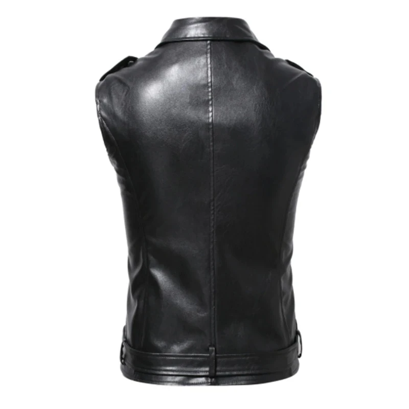 Men Leather Vest Jacket Slim Fit Spring Autumn Fashion Streetwear Motorcycle Biker Punk Classic Black PU Sleeveless Waistcoat