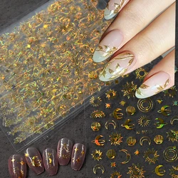 12Pcs/set 3D Bronzing Gold/Silver tar Moon Nail Art Sticker 8*10cm Star,Leaf,Moon,Flower Decal DIY Y2k Star Moon Adhesive Slider