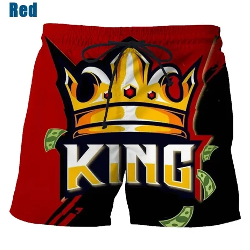 THE KING Golden Letter Print Beach Shorts For Men Women Casual Quick Dry Outdoor Board Shorts Streetwear Mens Swim Trunks