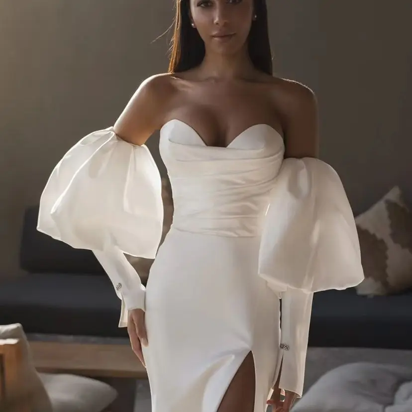 

Puff Satin Sleeves With Long fit Arms Detachable Sleeves Bridal Accessories Fashion Gloves DG295