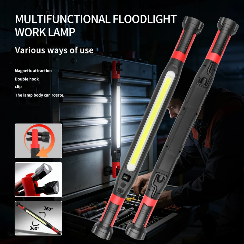 2026 NEW 10000Lumens Rechargeable LED Work Light with Power for Car Emergency Repair, Powerful Magnetic Flashlight with Hooks