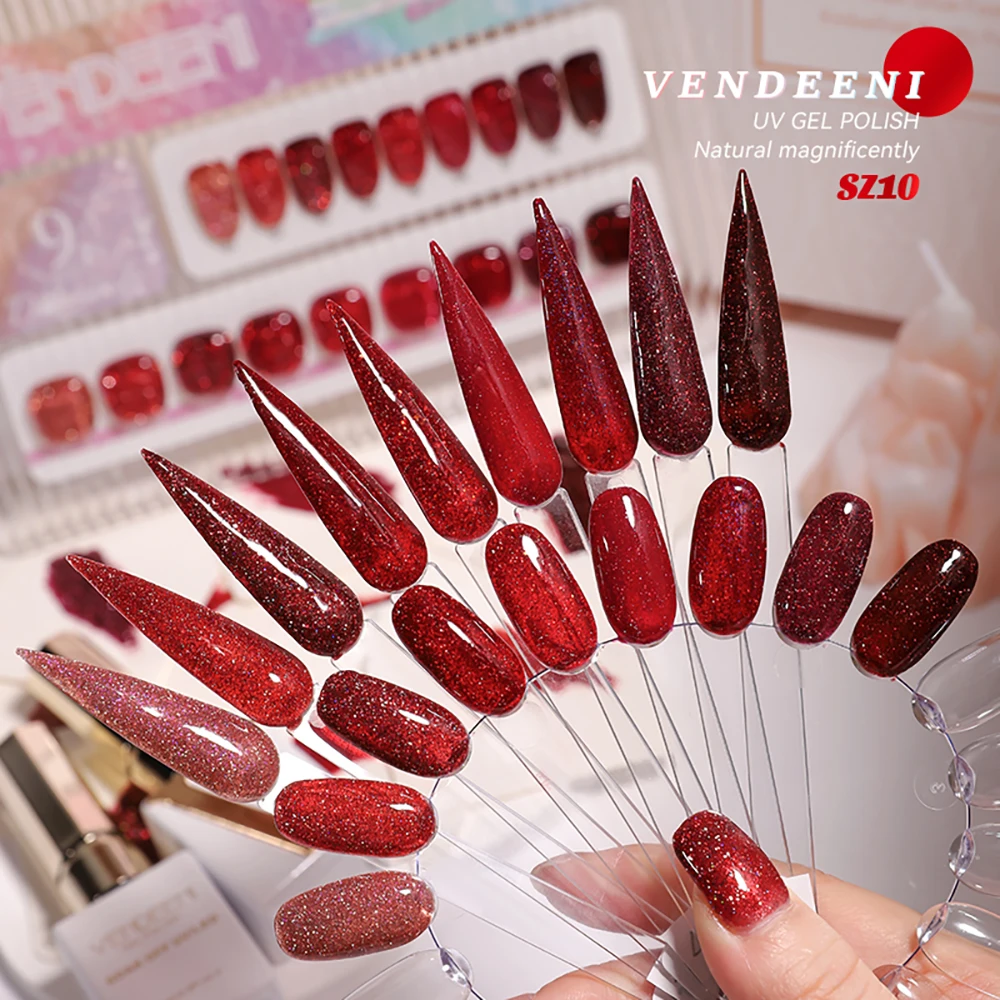 Vendeeni 9 Farben/Set Roter Glitzer-Broken-Diamond-Gel-Nagellack TPO HEMA-FREI Glitzer UV LED Soak-Off Gel-Lack mit Display – Detail 10