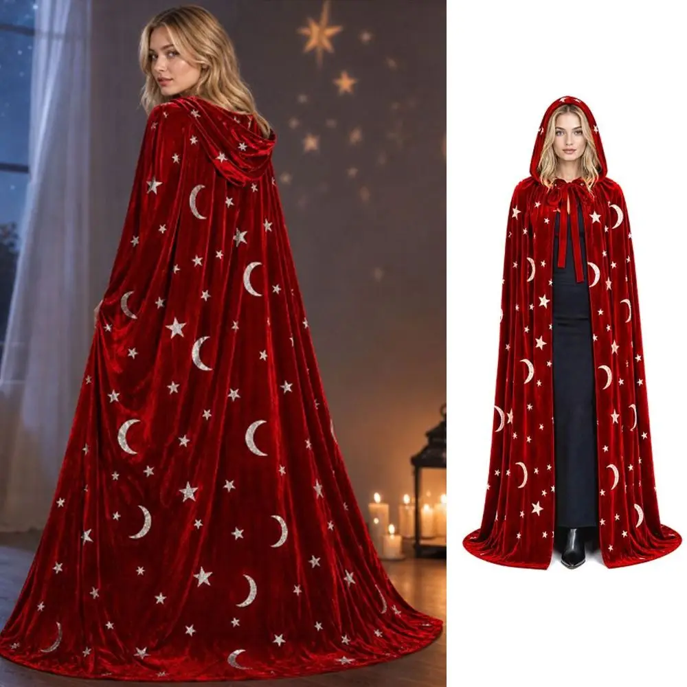 with Oversized Hood Halloween Hooded Cloak Polyester Velvet Ribbon Tie Closure Vintage Hooded Cape Flowing Vintage