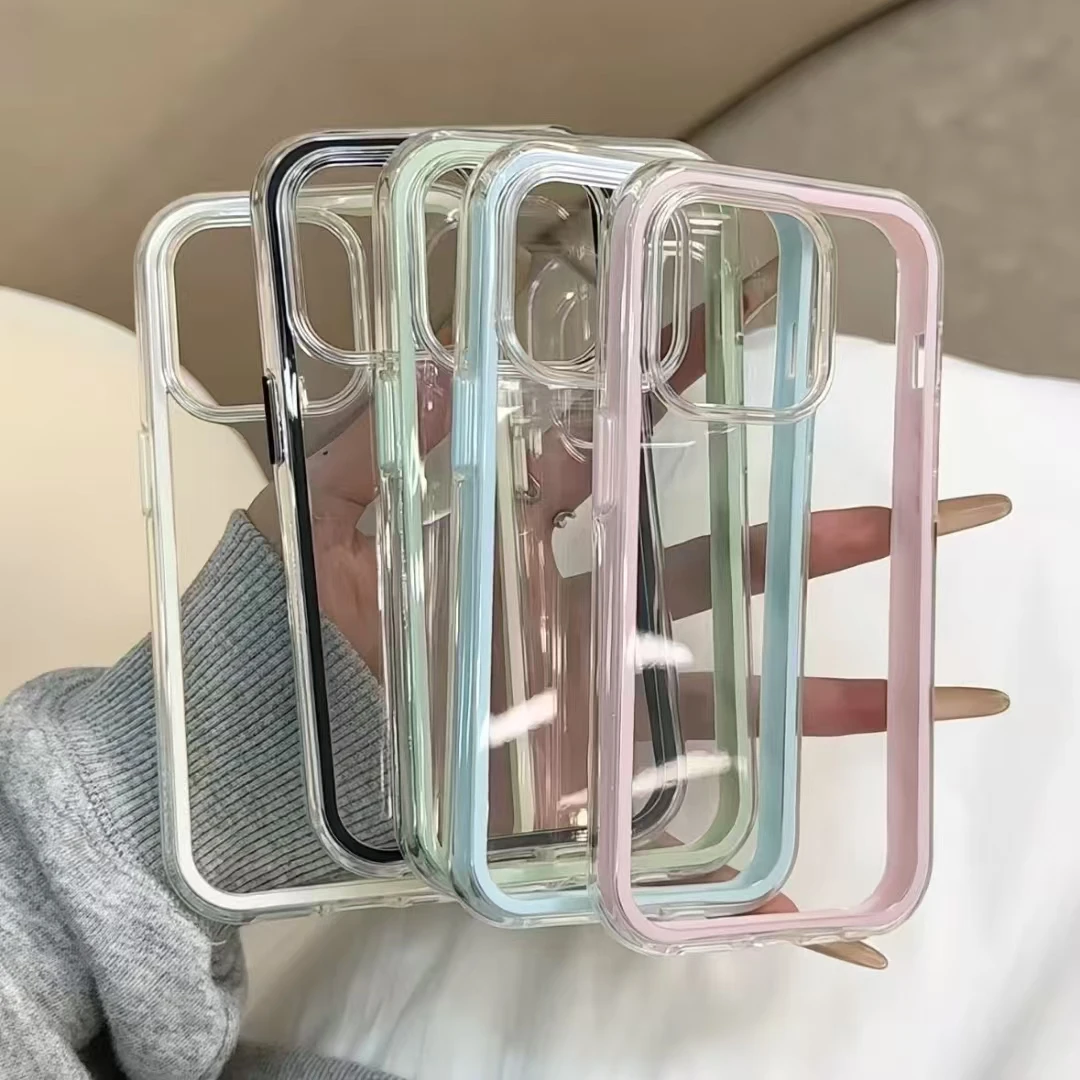 Funda de teléfono transparente 2 en 1 de lujo para iPhone 16, 11, 12, 13, 14, 15 Pro Max Plus, funda trasera transparente a prueba de golpes