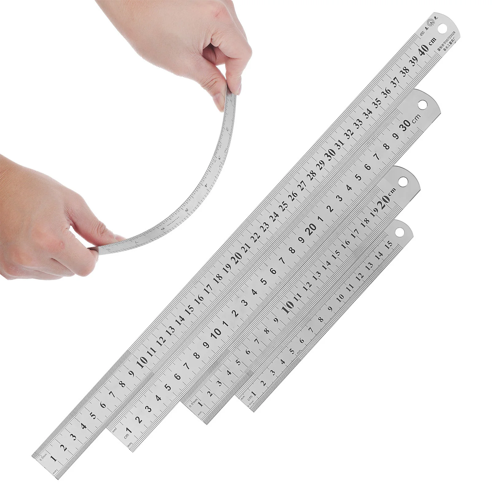 

4 pcs Stainless Steel Rulers Set Double-Sided Scale Precision Measuring Tools For Engineering School Office Metric Ruler Metal