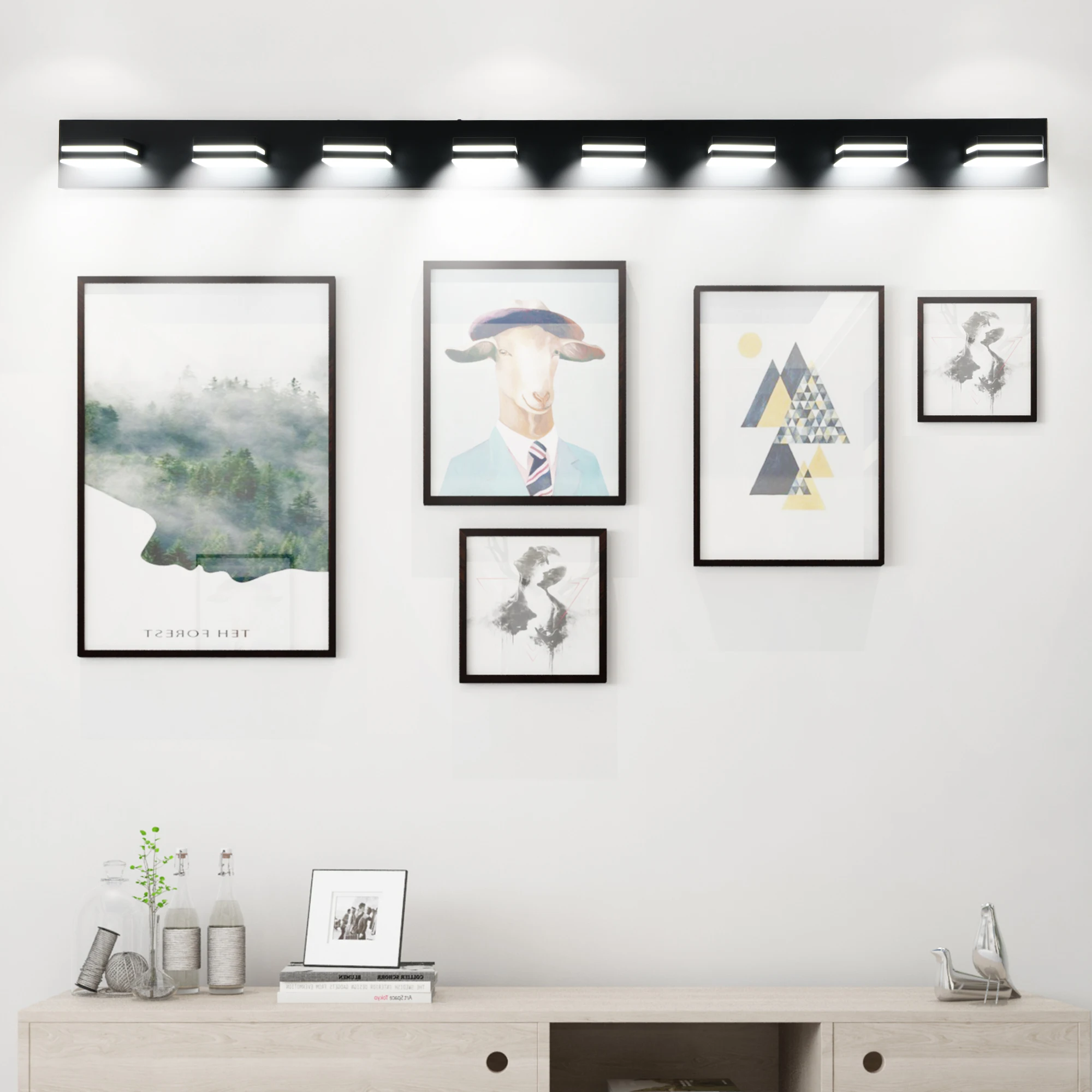 Modern Black LED Vanity Light, 8-Lights Wall Sconce for Bathroom and Mirror, Sleek Minimalist Design, Energy-Efficient