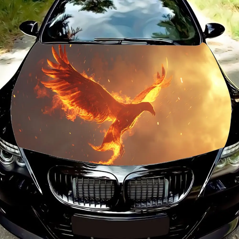 Soaring Fire Phoenix Print Car Hood Wrap Color Vinyl Sticker Truck Graphic Bonnet DIY Auto Accessories Decoration Wrap Decal