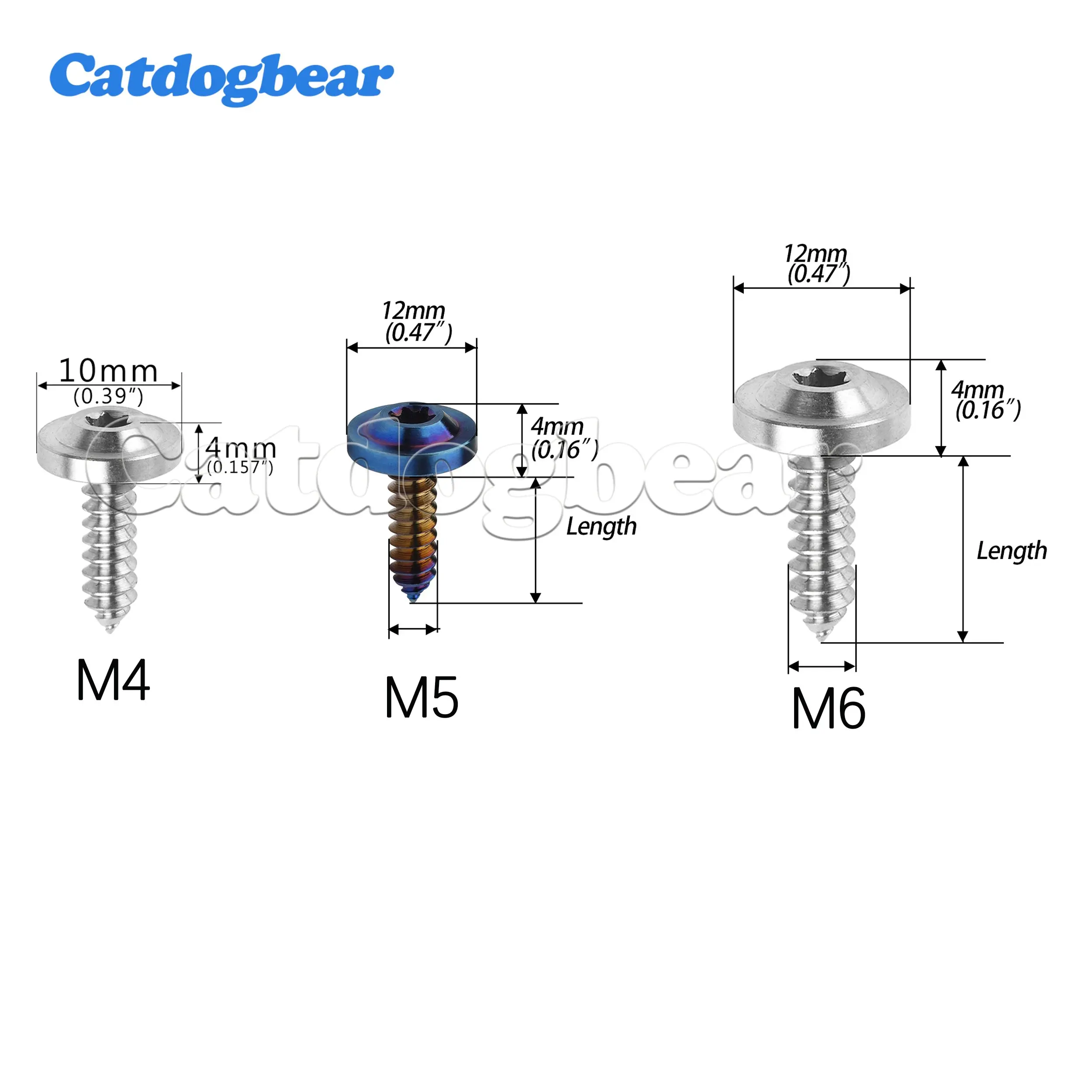 Catdogbear Titanium Bolts 4pcs M4/M5/M6x15 17 20 25mm self-tapping screw for Motorcycle Car