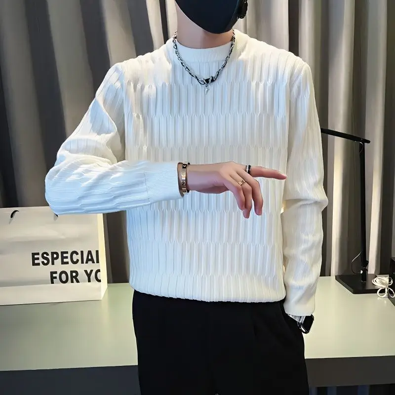 

Men's Autumn Winter Large Size 250 Pou Long Sve Sweatirt Pure Color Base irt Inner Wear Haome White Base irt