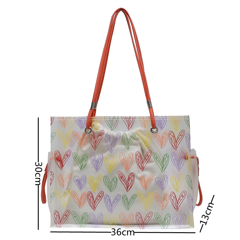 Heart Pattern Transparent Pvc Shoulder Bag Large Capacity 2pieces Composite Tote for Women Summer Clear Waterproof Beach Pouch