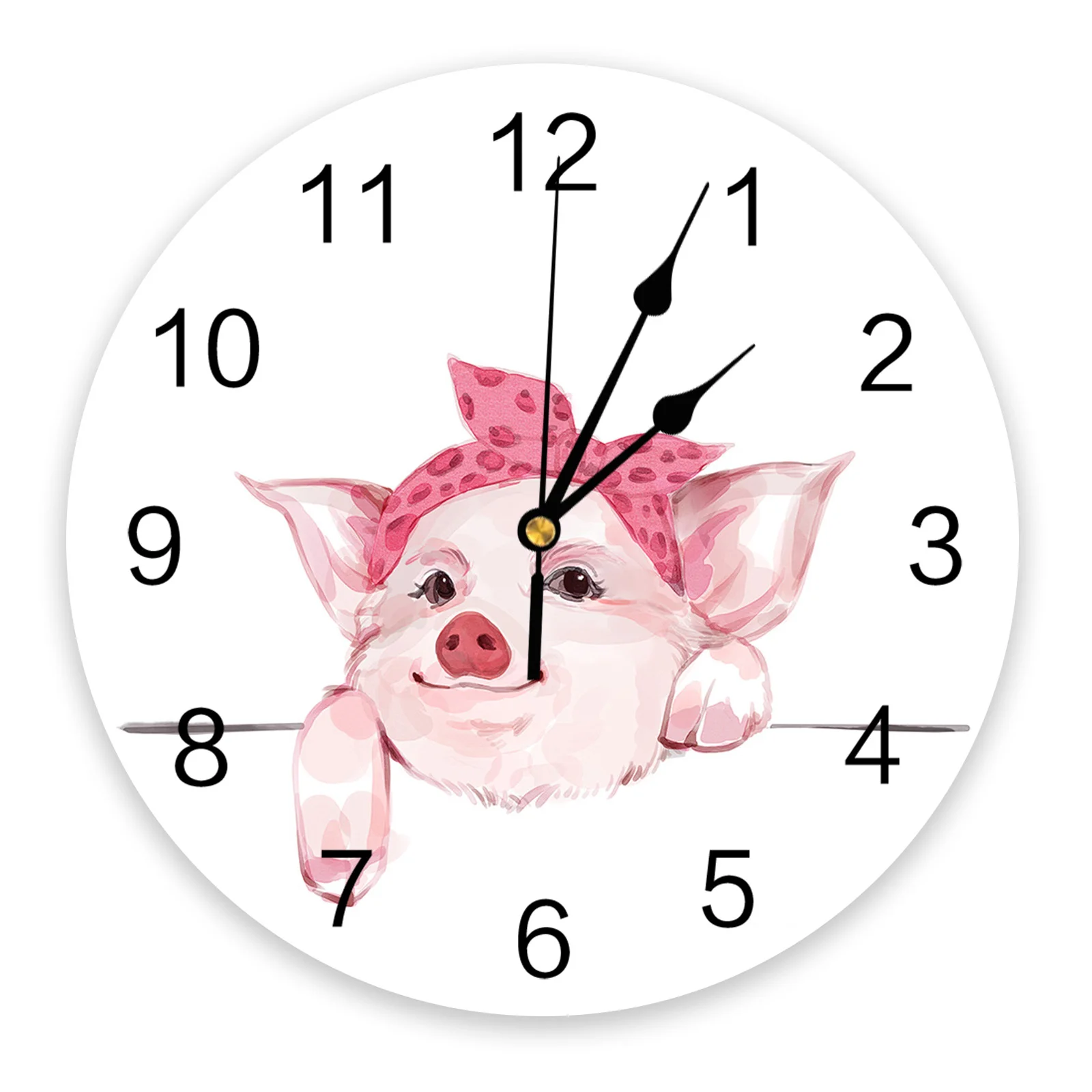 Animal Cartoon Bathing Pig Watercolor Pink Printed Wall Clock Modern Silent Clock Living Room Home Decor Wall Hanging Watch