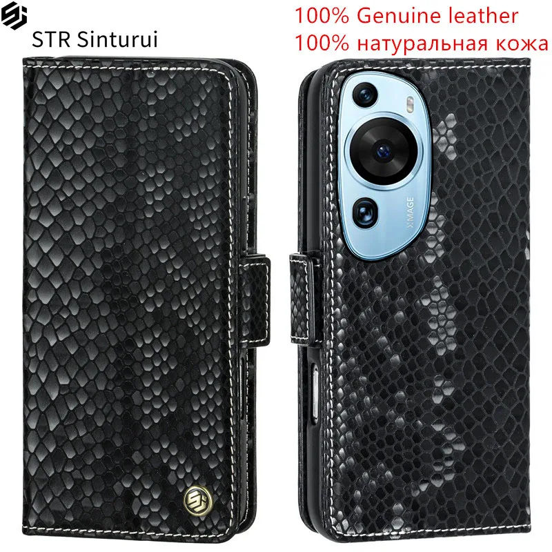 

STR Genuine relief pattern leather card Slot Wallet Cover For Huawei P60 Art P50 P40 Pro Pro+ P50E lite 5G shockproof phone Case