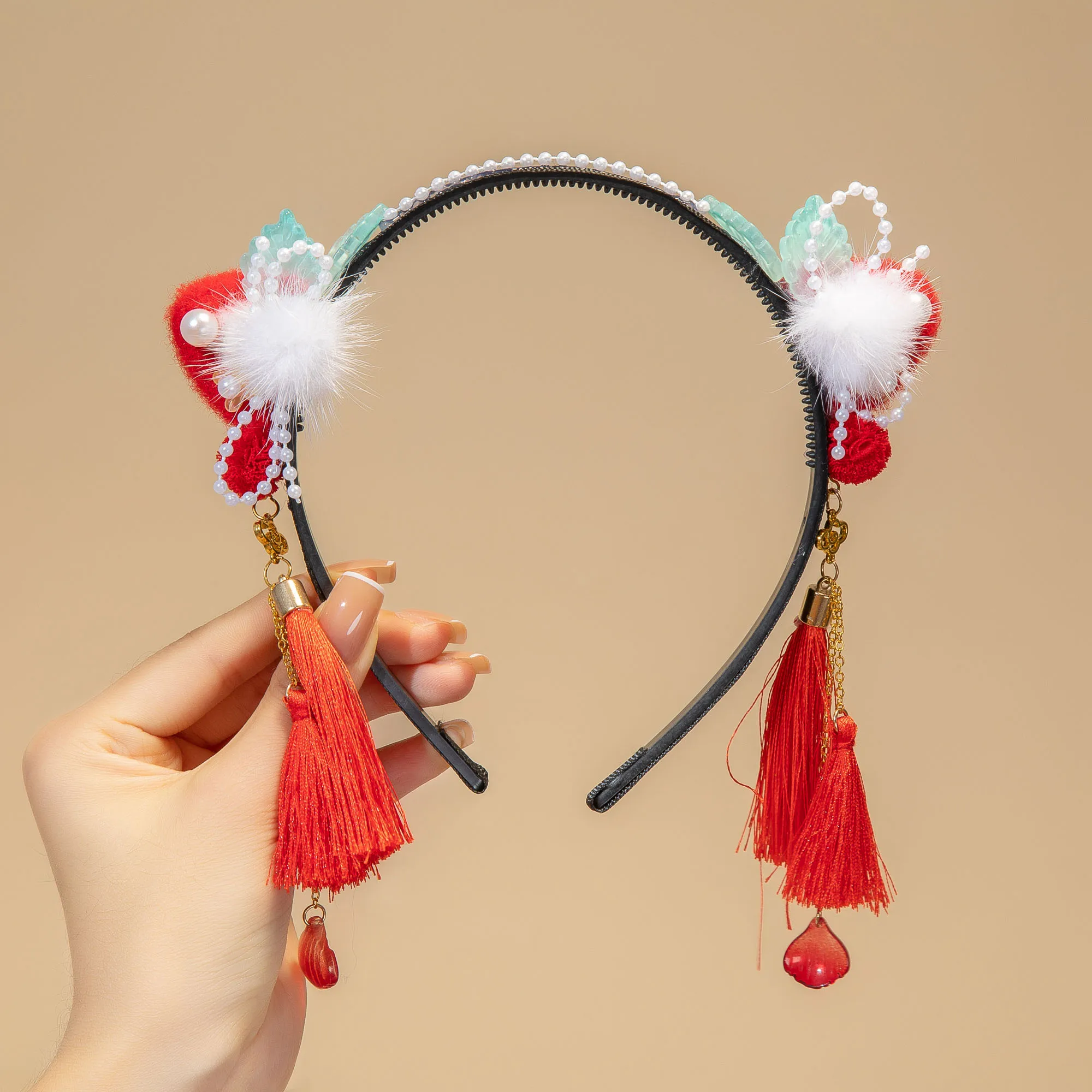 Hair Clips Hair Hoop Girl Braided Wig Tassel Flower Hair Hoop For Girls, New Year Hair Accessories, Hanfu Styling Headwear