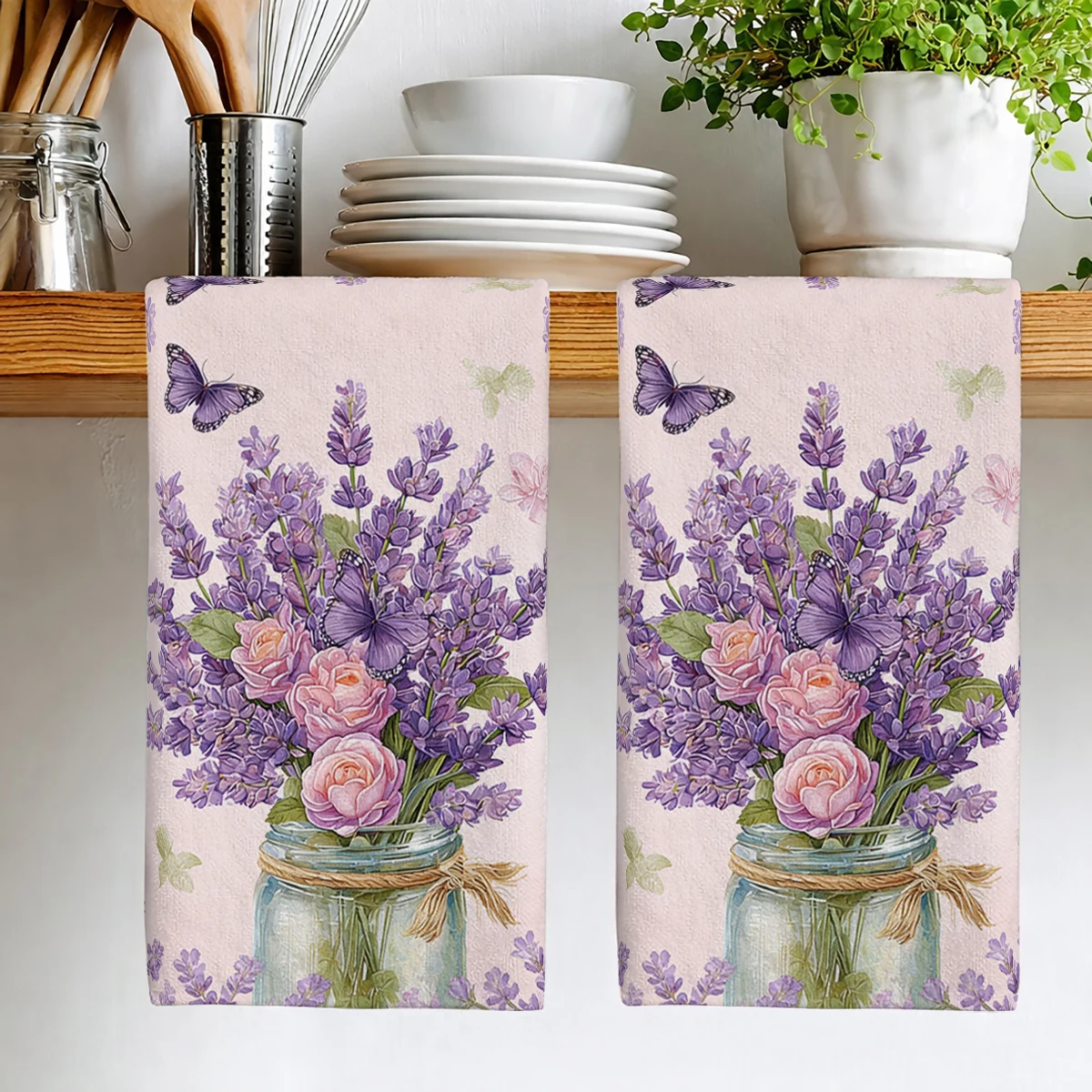 

Floral & Butterfly Pattern Polyester Dish Towel - Fade Resistant, Machine Washable, High Quality Kitchen Cleaning Wipe
