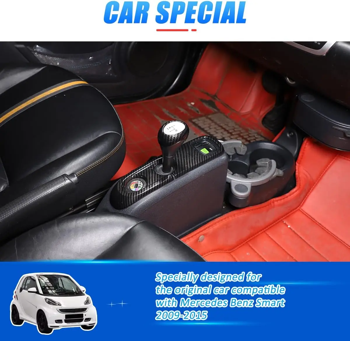 

ABS Carbon Style Car Center Console Gear Panel Cover Fits For Mercedes-Benz Smart 451 Fortwo 2009-2015 Gear Shifter Knob Trim