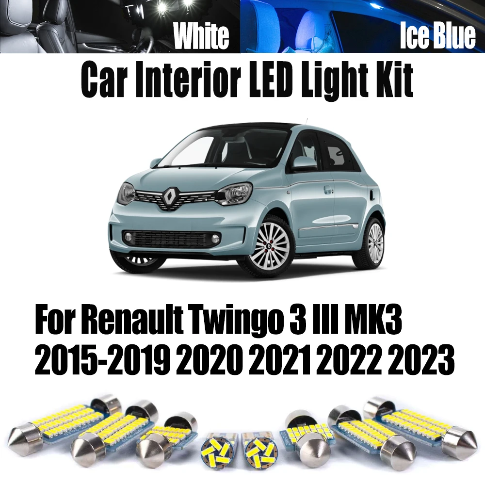 8Pcs Canbus LED Interior Reading Map Dome Light For Renault Twingo 3 III MK3 2015- 2020 2021 2022 2023 Car License Plate Bulbs