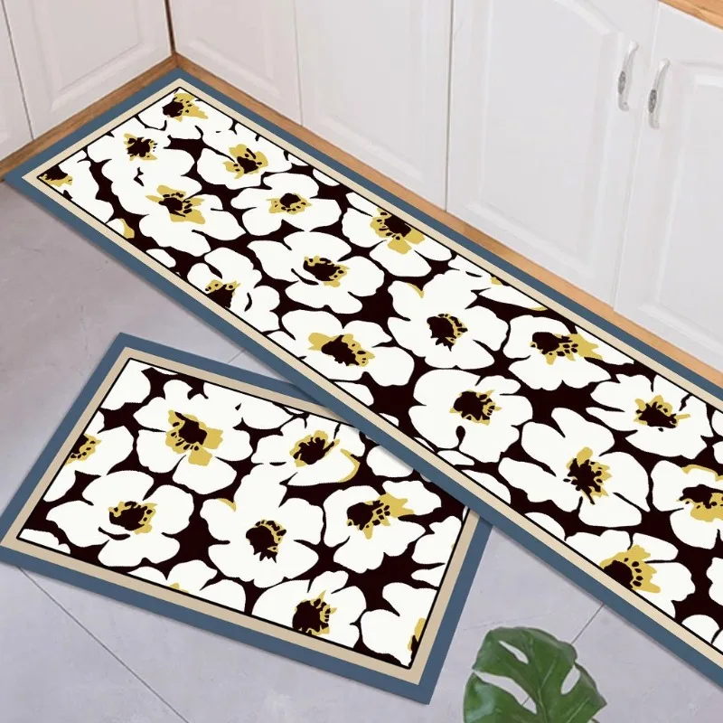 

PVC Kitchen Floor Mat Floral Pastoral Fresh Waterproof Oil-proof Bathroom Runner Carpet Non-slip Dirty Resistant Balcony Rugs 러그