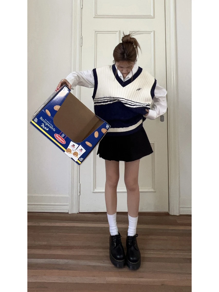 

Красный жилет знаменитостей, вязаный свитер, женский осенний свитер 2024, новинка Sle Lazy Outfit, пуловер с v-образным вырезом для колледжа, модный для поездок на работу