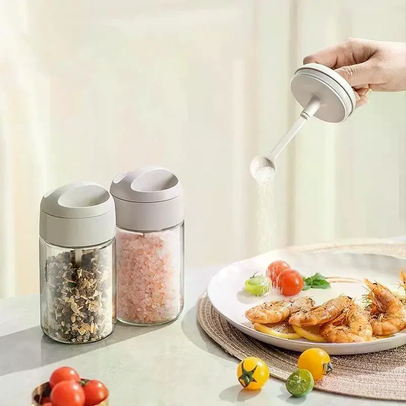 Sealed Glass Seasoning Jar: 1Pcs Quantified Moisture-proof Salt Storage Container Spoon Restaurant