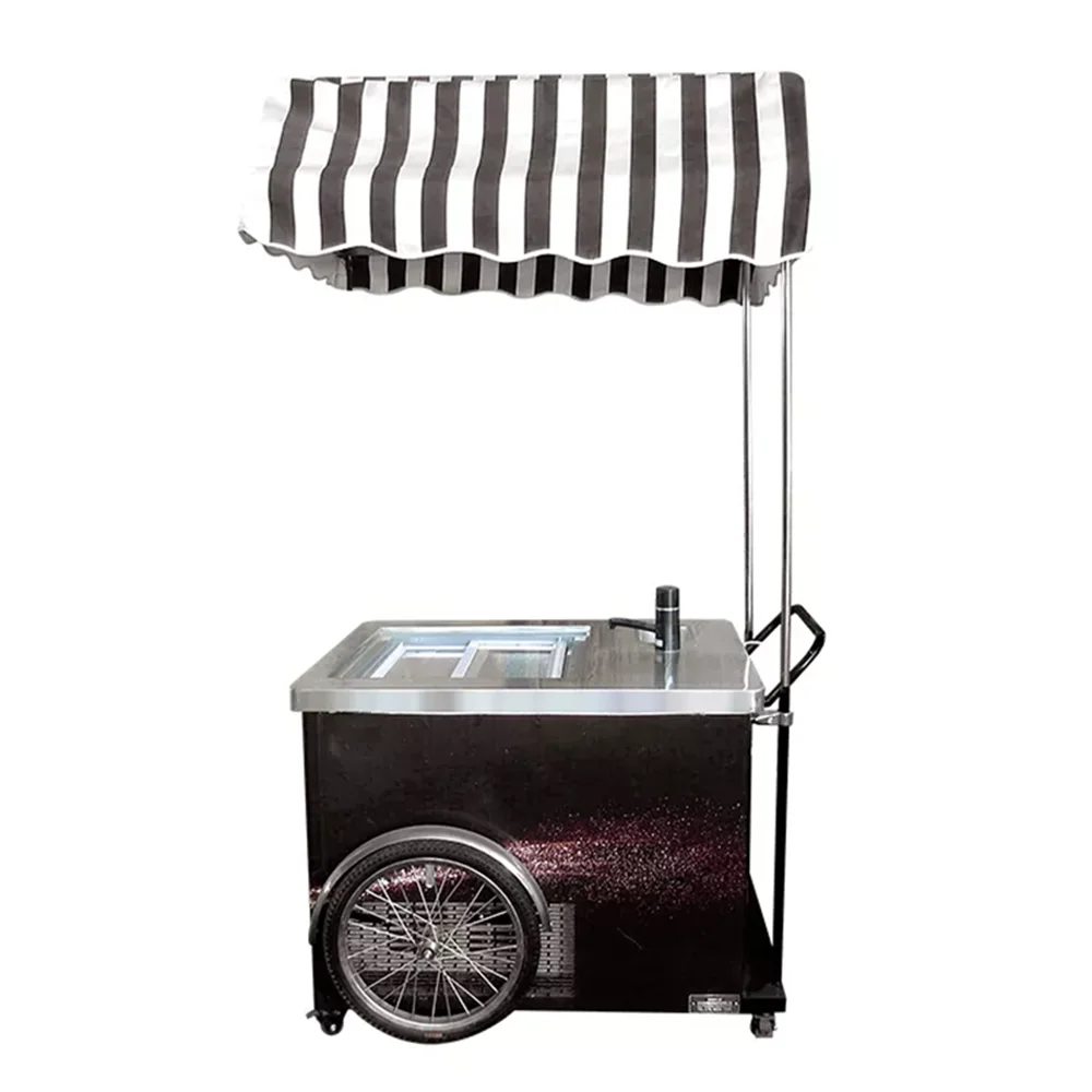 Ice Cream Cart with 100L Freezer Gelato Display Freezer Fridge Popsicle Refrigerated Drinks Cooler Beer Showcase Food van