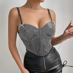 Sleeveless Corset Tops for Women Sequin Summer Lingerie Bustier Sling Tank Top Sexy Slim Fit Body Shaper Camisole Party Clubwear