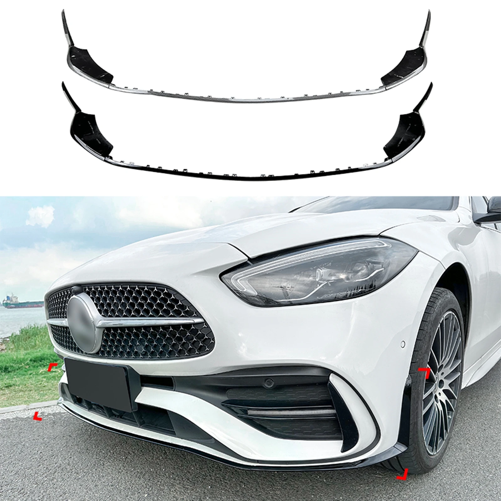 

Front Bumper Spoiler Lip For Mercedes Benz C Class W206 S206 C200 C260 C300 C43 AMG 2022-2024 Carbon Fiber Look Lower Splitter