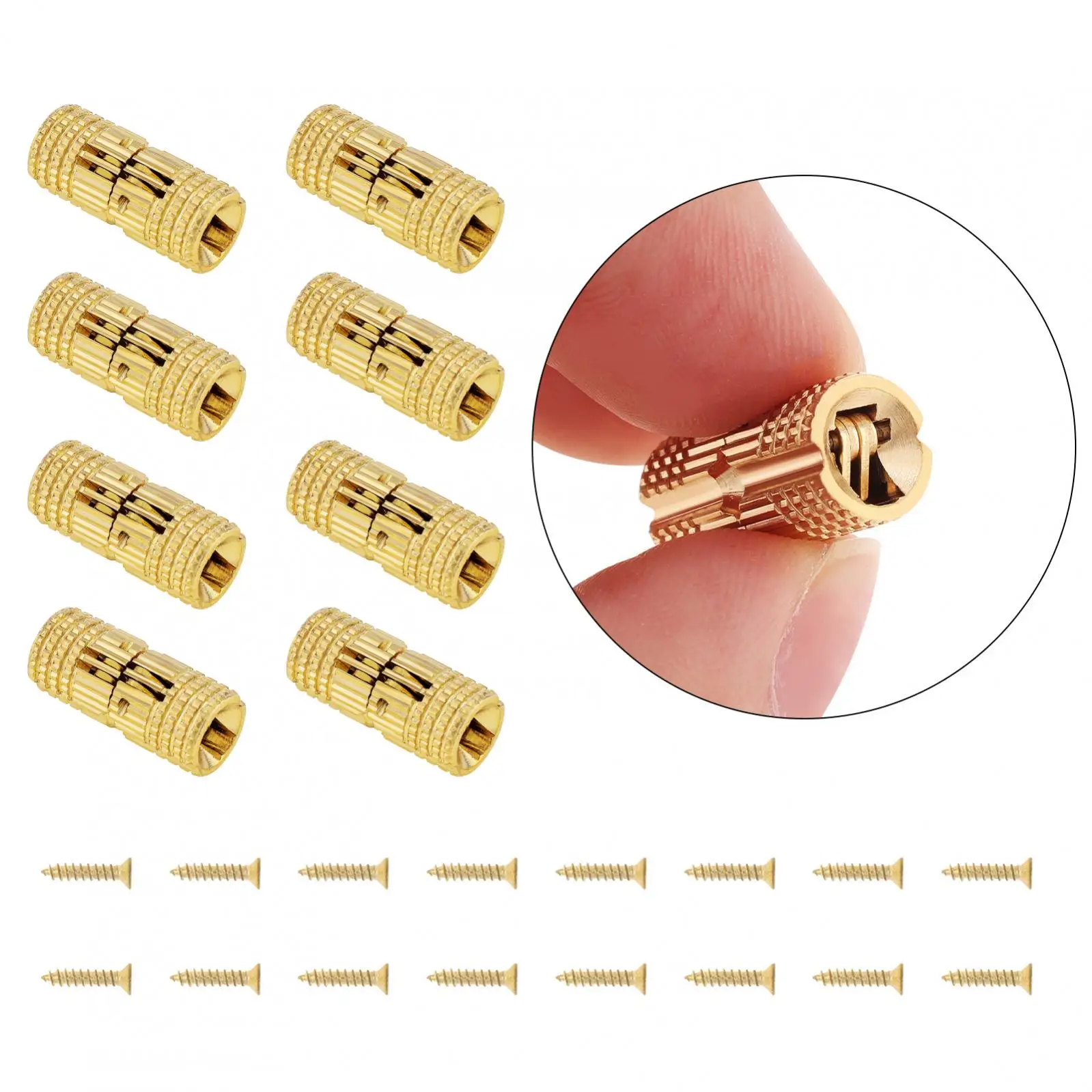 8 pcs 8/10 mm Hidden Concealed 180° Opening Angle Hidden Brass Barrel Hinges with 16 pcs Screws, 8 mm High-speed Steel Drill