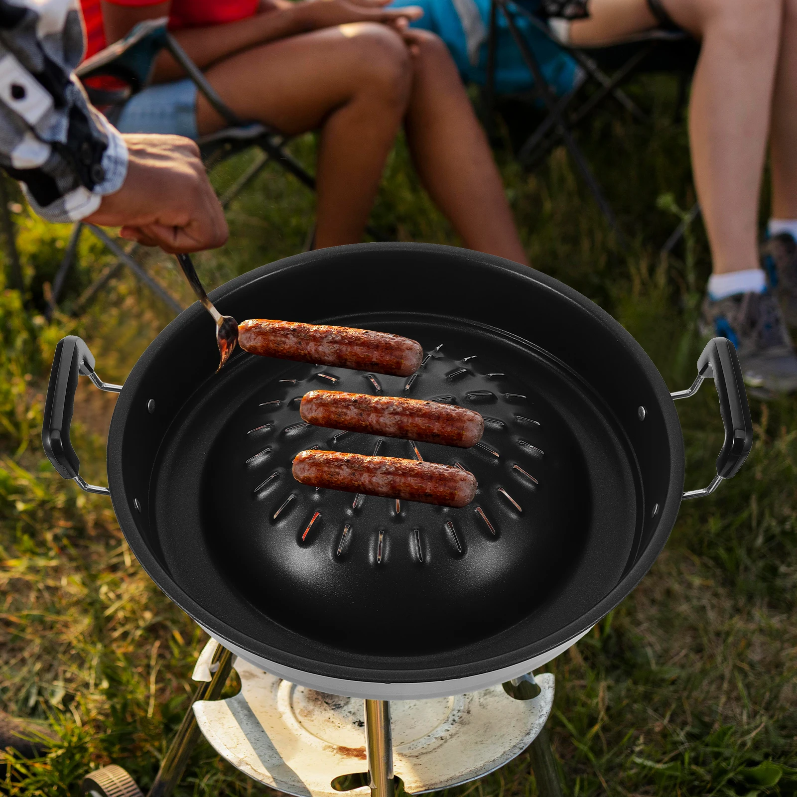 

Stainless Steel BBQ Grill Pan Camping Accessories Black Iron Thick Large Cooking Surface Even Heat Family Outdoor