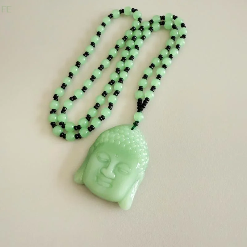 

[F] Classic Natural Chinese Buddha Pendant Jade Necklace Fashion Charm Jewelry Carved Blessing Lucky Amulet Gifts For Women Men