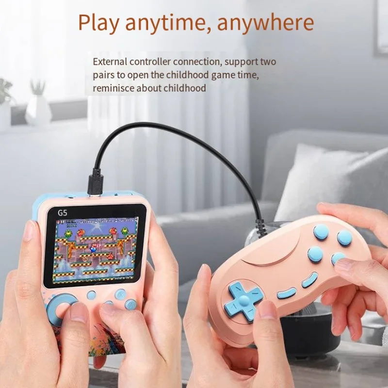 G5 Retro Handheld Game Console With 500 Classic Games 3.0Inch Screen Portable Gamepad Macaron Color 1020mAH Rechargeable Battery