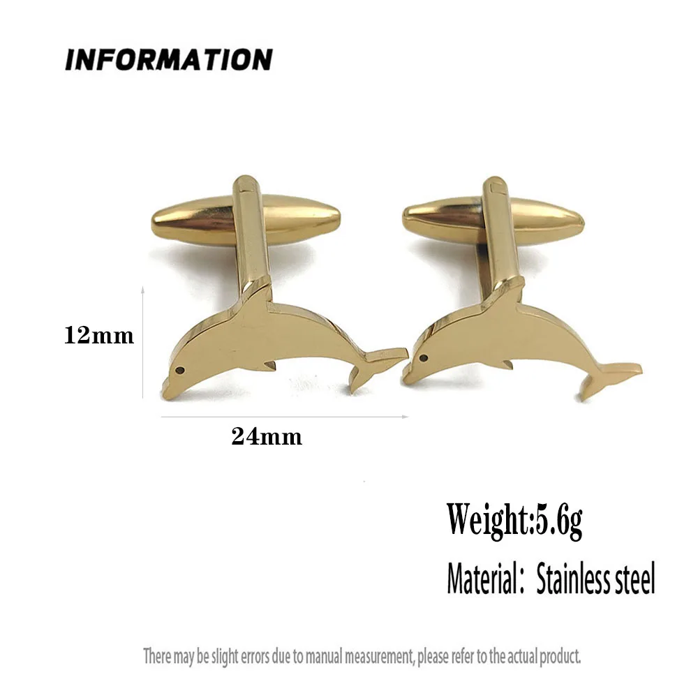 Punk style cute dolphin stainless steel 18K gold-plated cufflinks, silver French shirt buttons, suit wedding accessories