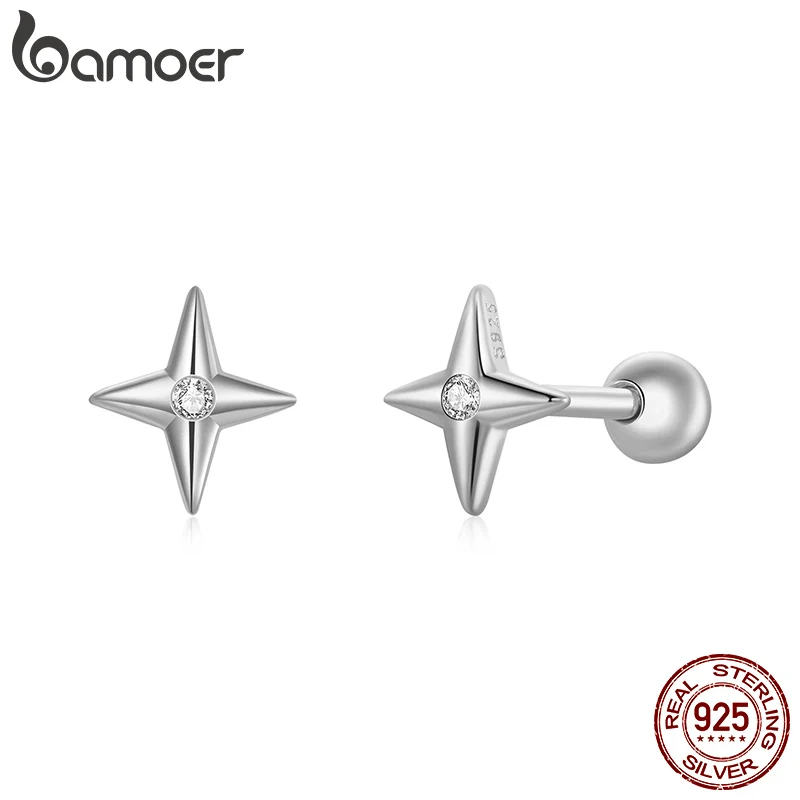 

BAMOER 100% 925 Sterling Silver Star Stud Earrings, Handmade 6mm Dainty CZ Gold Plated Earrings for Women Jewelry Gift SCE1117