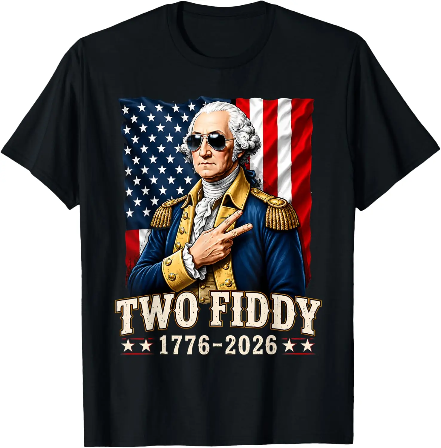 George Washinton Two 2 Fiddy 250 Anniversary 4Th July T-Shirt 100% Cotton Trendy Y2K Short-Sleeve Tee-Soft, Quick-Drying,