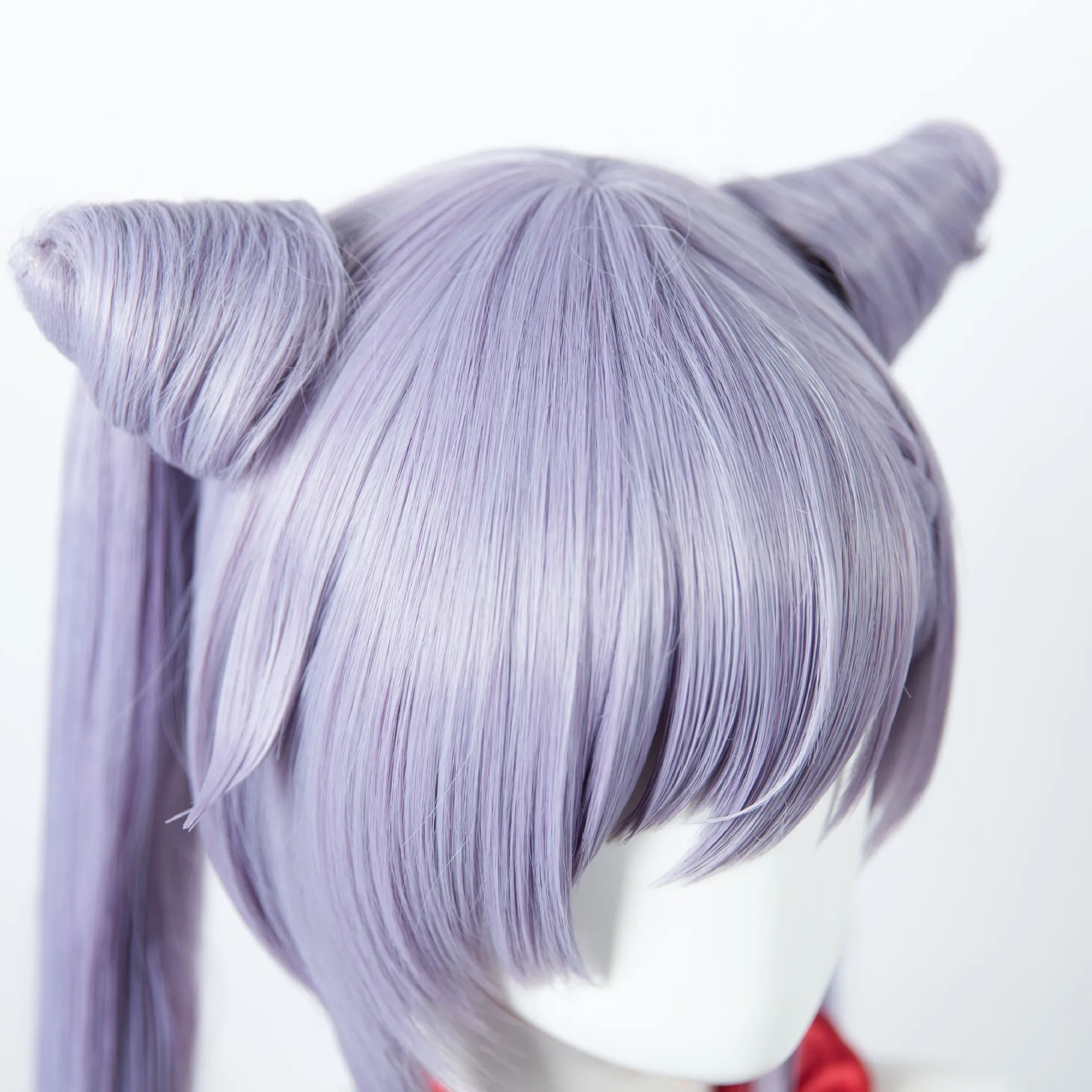 Genshin impacto trovão chuva keqing misto cinza e roxo gradiente tranças duplas chifre coque peruca cosplay