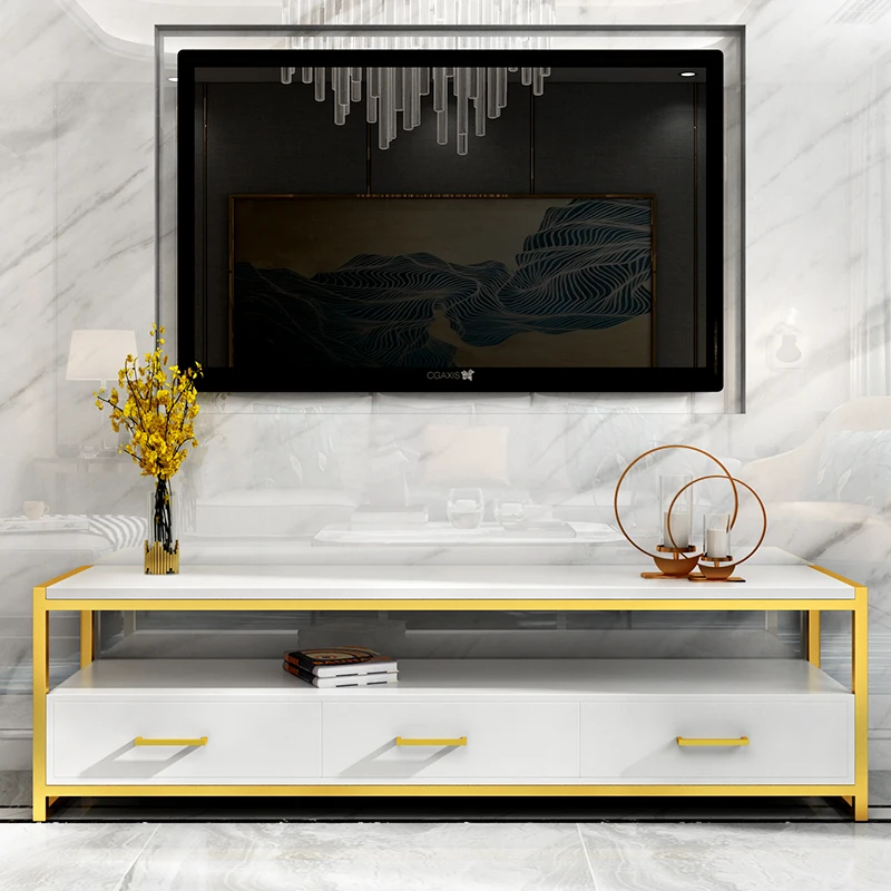

Nordic modern light luxury wrought iron home TV cabinet small apartment simple living room TV cabinet coffee table combination