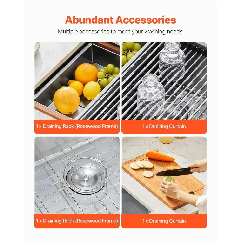 27 Inch Stainless Steel Undermount Single Bowl Kitchen Sink Drop-In Bar Basin Durable Design