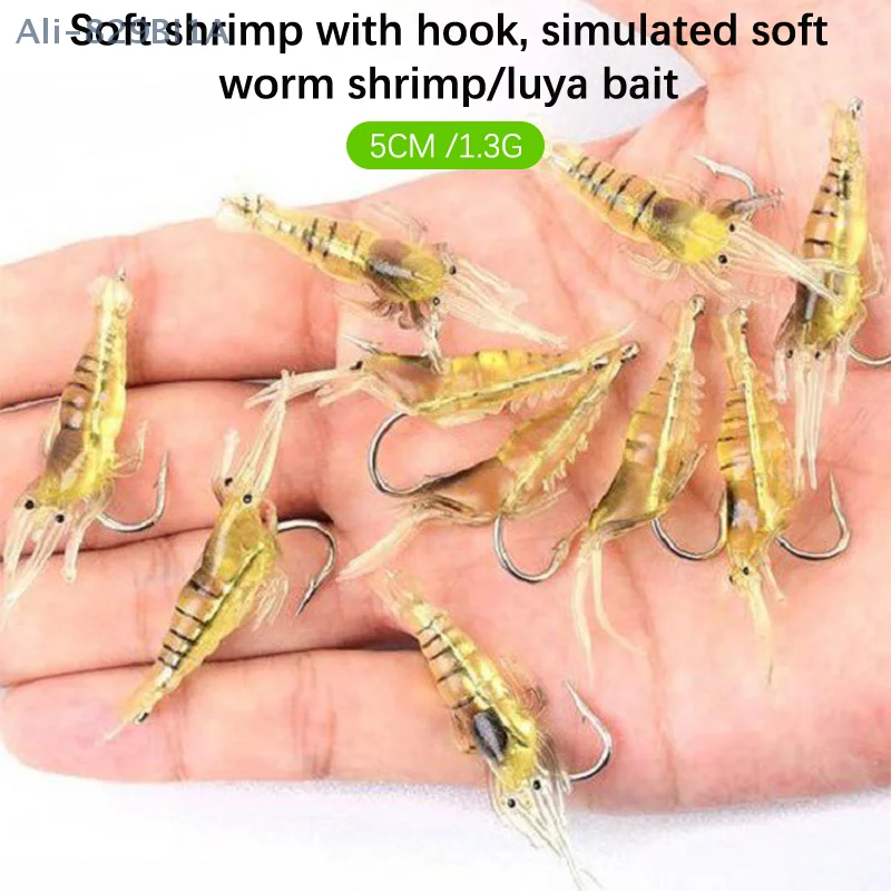 1PC 4CM Soft Shrimp With Hook Simulation Soft Worm Shrimp Road Subbait Bait Bait Bionic Bait Warping Beak Bait Soft Bait