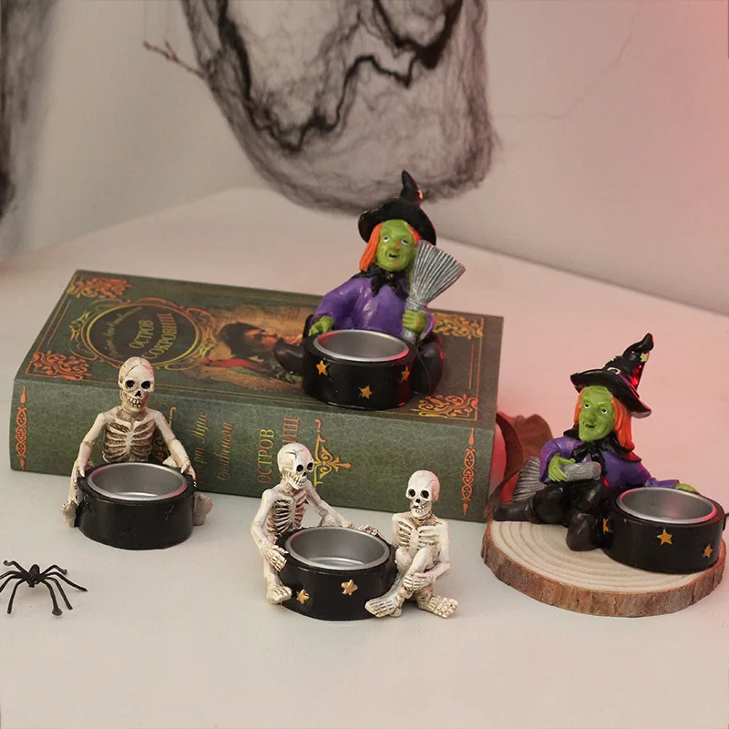 Halloween Decorations Ornaments Scary Witch Skeletons Candle Holders Halloween Parties Desktop Resin Ornaments Model Gifts Toys