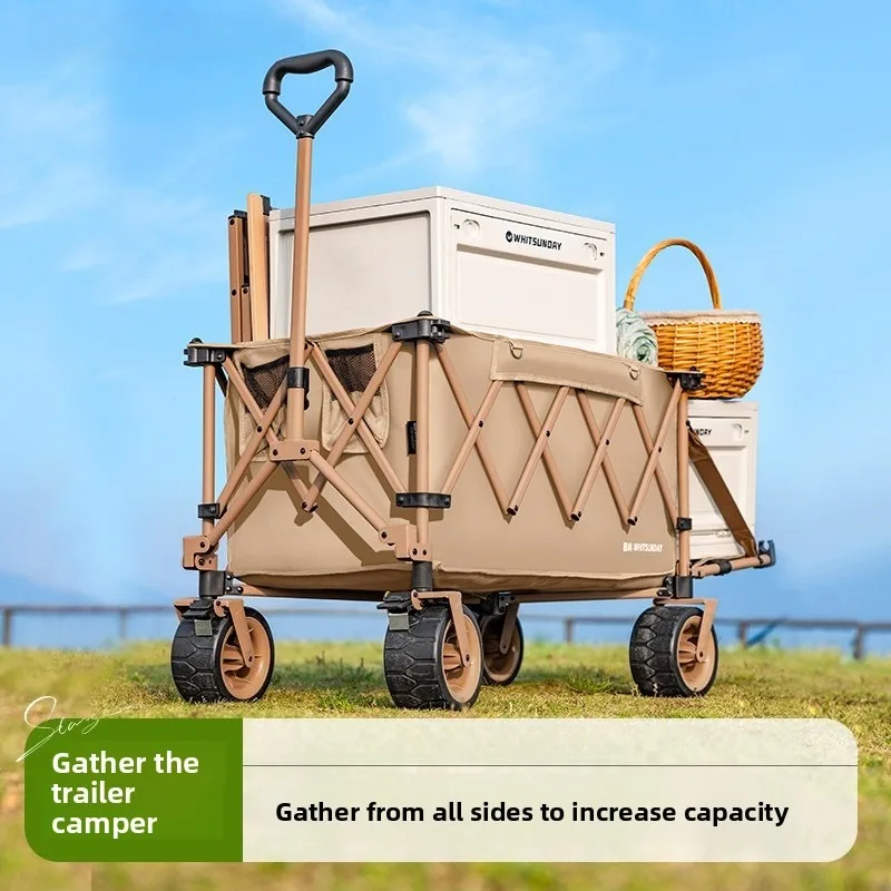 Folding Camping Cart Outdoor Wagon Picnic Market Cart Kid Reclining Camp Wagon Picnic Camping Cart Outdoor Camping Trolley