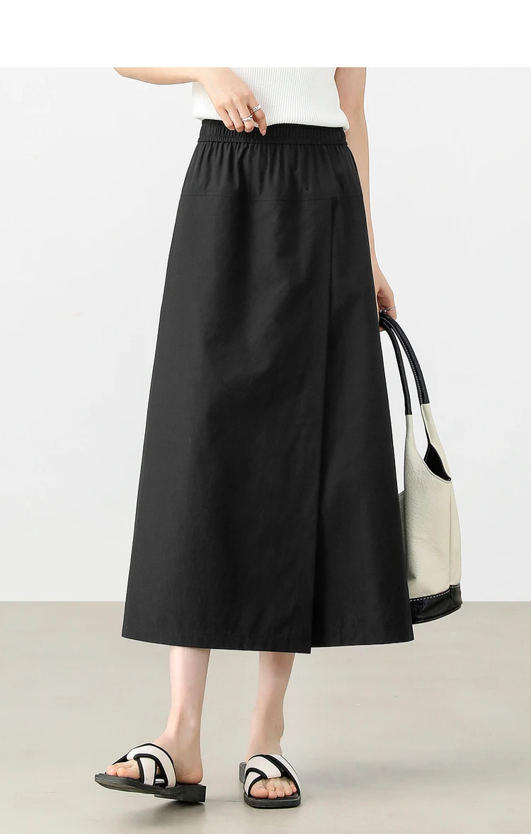 SENTUBILA Patchwork Pants Skirt for Women 2025 Spring A-line Cargo Pant Elastic Waist Casual Loose Slit Solid Trousers 151K57777