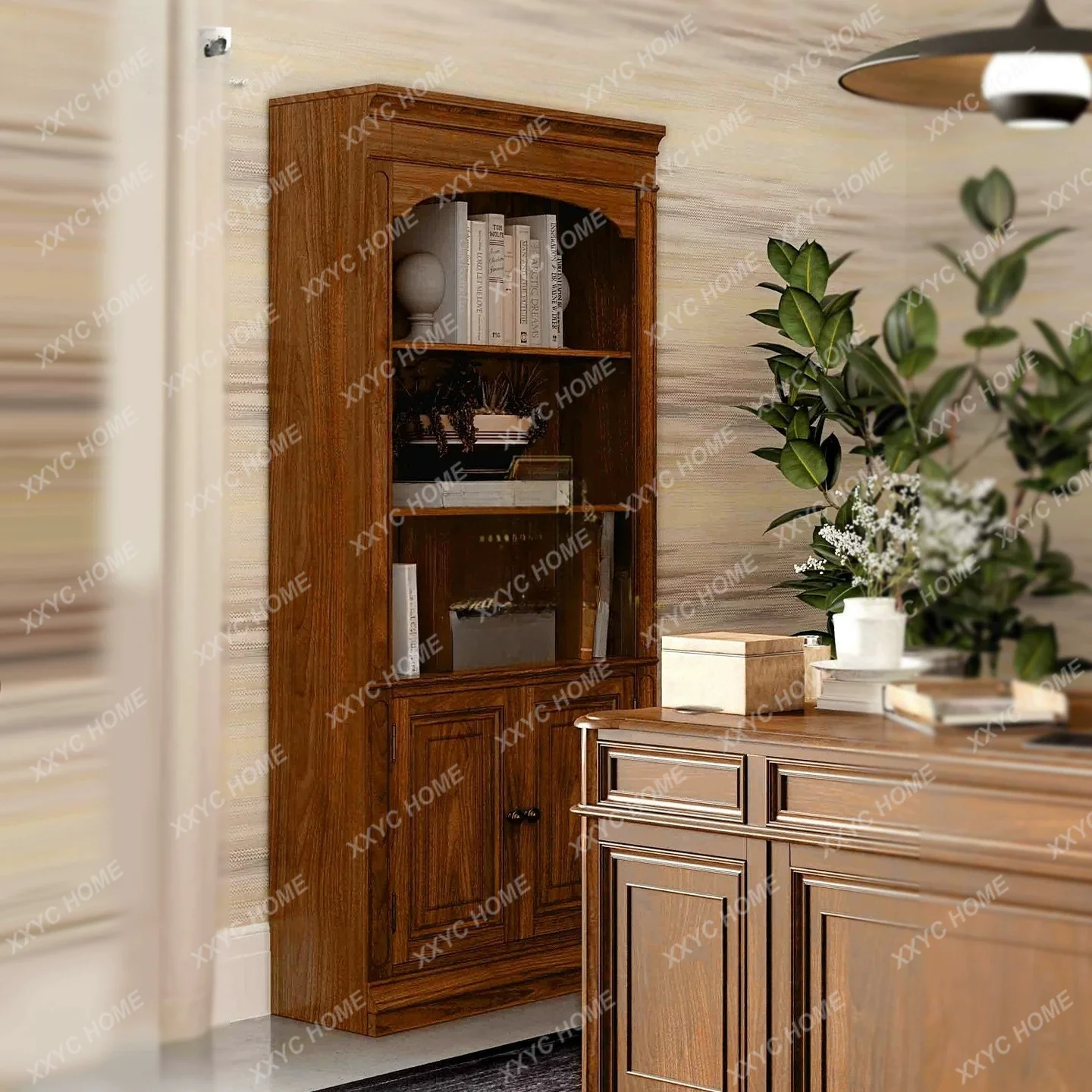 Bookcase Full Wall Storage Cabinet Vintage Carved Study Display Shelf Custom Made