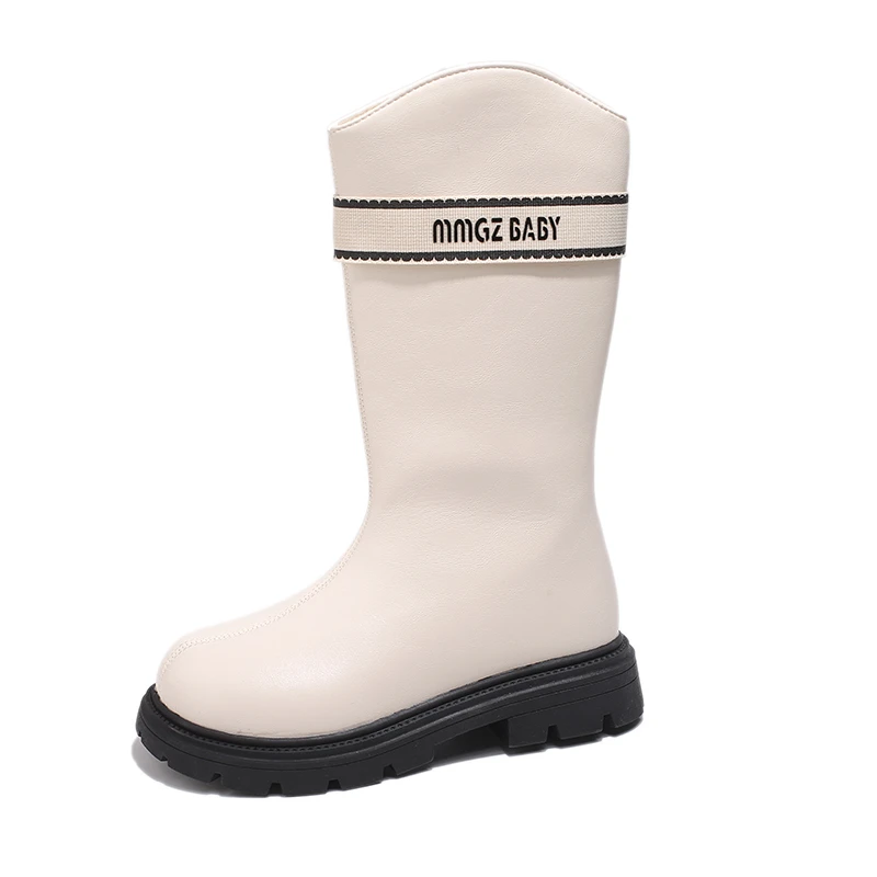 가을/겨울 지퍼 패션 쿨 부츠 아기 여자 따뜻한 사각 굽 둥근 앞코 캐주얼 약간 벨벳 편안한 키즈 블랙 미드 부츠