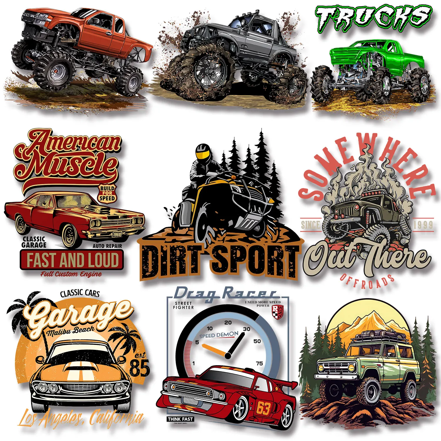 Trucks Racing Team Speed is no Limit Vintage Style Muscle Car Iron-on Transfers for Clothing Washable DIY Decoration