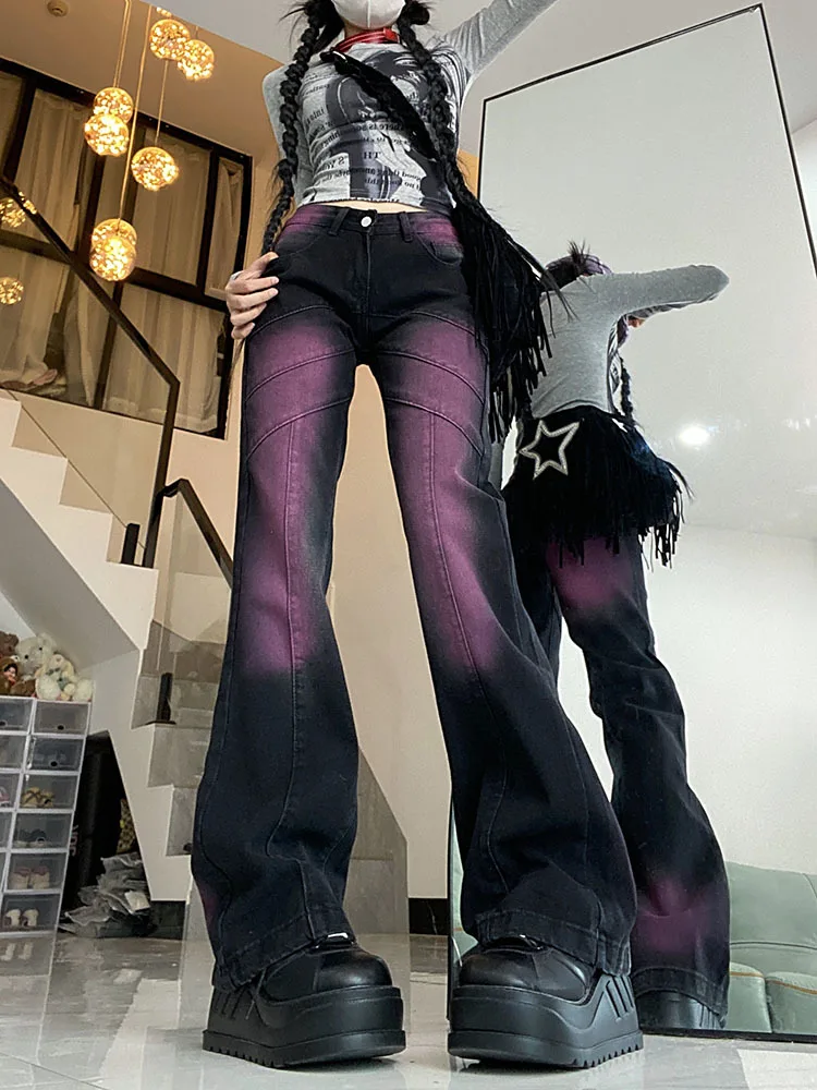 

Tie Dye Y2K Jeans for Women 2023 New Fashion High Waisted Casual Denim Pants Vintage Streetwear Slim Flare Denim Pants
