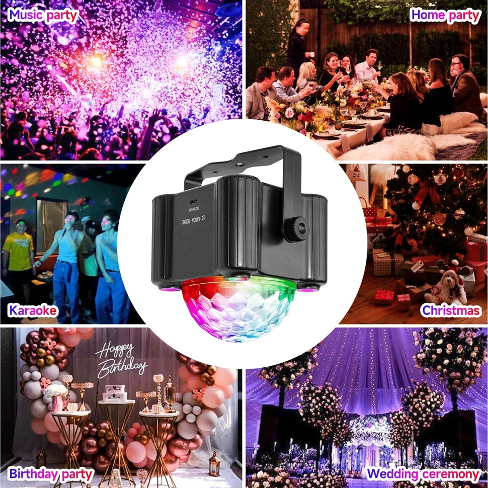 Party Light Disco Ball Light DJ Disco Light Voice Control LED Light 6 Colors UV Party Birthday Christmas Wedding Club Decoration