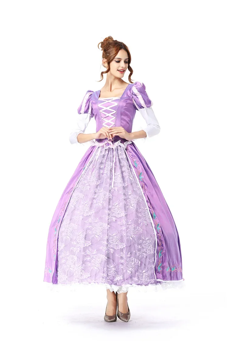 Costume da principessa di Halloween per donne adulte, abito da principessa Rapunzel aggrovigliato viola lungo medievale rinascimentale