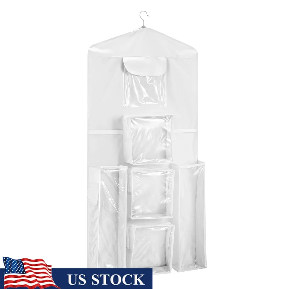 

Hanging Gift Wrap Storage Organizer Over Door Clear Polyester Wrapping Paper Holder with Multiple Pockets Supplies and